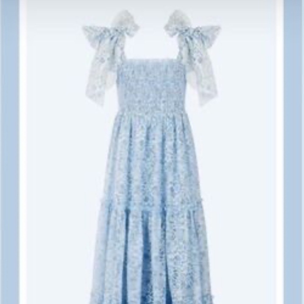 JESSAKAE Abigail Blue Lace Maxi Fress Bow Formal Bridesmaids Size Large